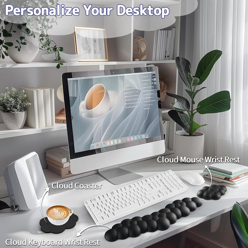 Sushret Cloud Wrist Rest for Keyboard and Mouse, Memory Foam PU Leather Keyboard Wrist Rest with Ergonomic Support, Non-Slip Base, Cute Arm Rest Pad & Palm Cushion, Office Desk Accessory, Black - Image 2